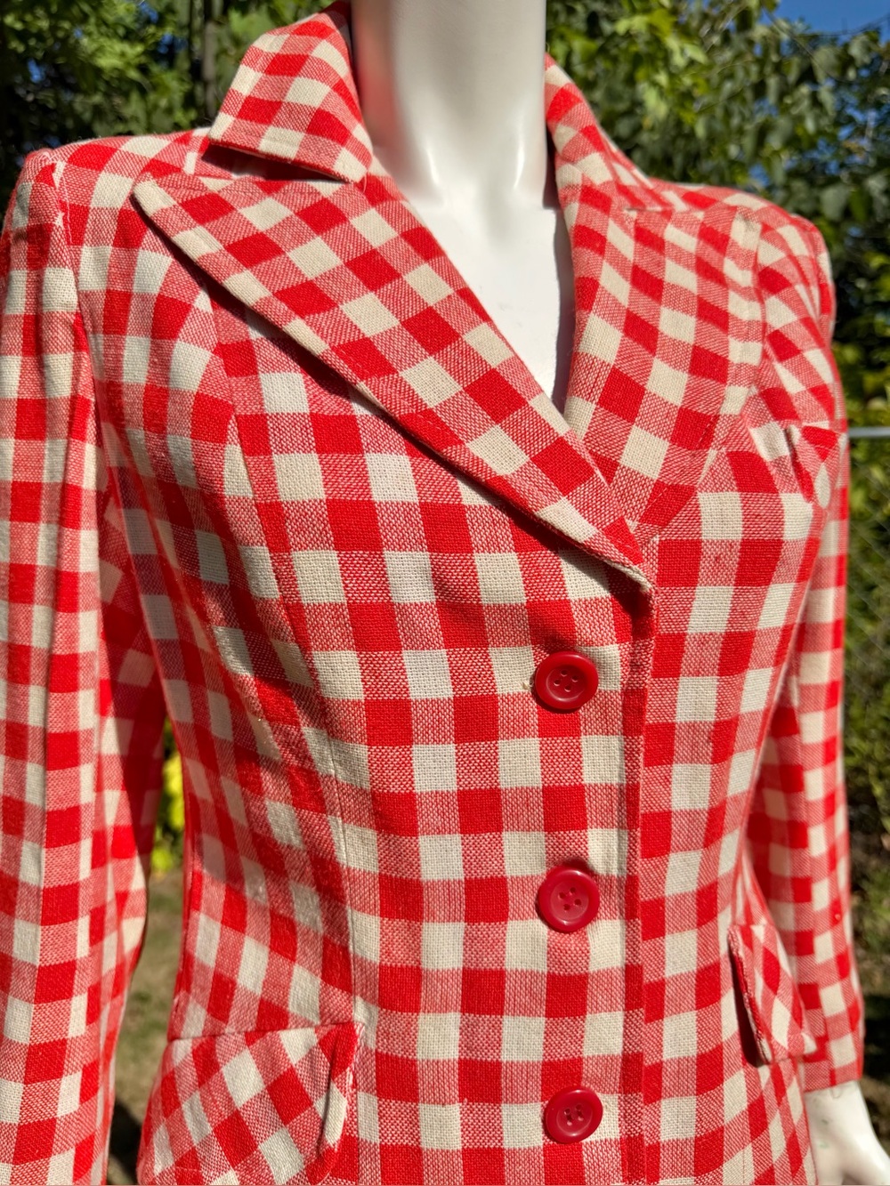 Vintage Women’s Red Check Blazer Jacket Checkered 1970s British Mist Gingham Med